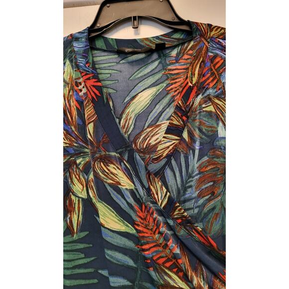 Mlle Gabrielle Floral Faux Wrap Surplice Maxi Dress Women Size L Blue Tropical - Picture 10 of 10